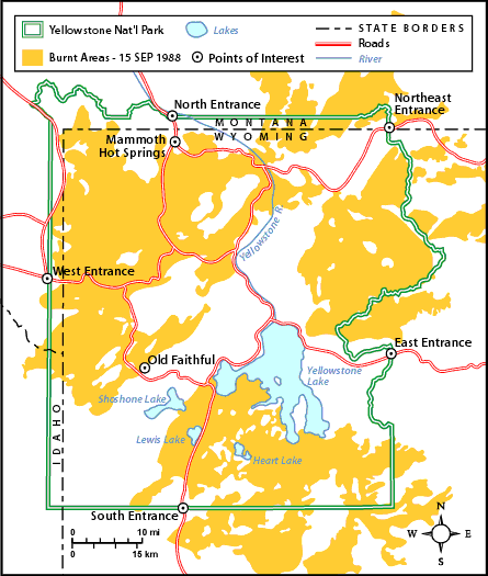 Image of a map showing Yellowstone National Park.  Please have someone assist you with this.