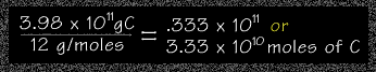 Image of  a chalkboard diagram that has a formula to find the moles of carbon.  Please have someone assist you with this.