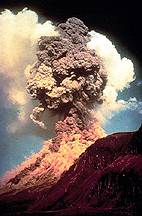 Image of a volcano exploding.